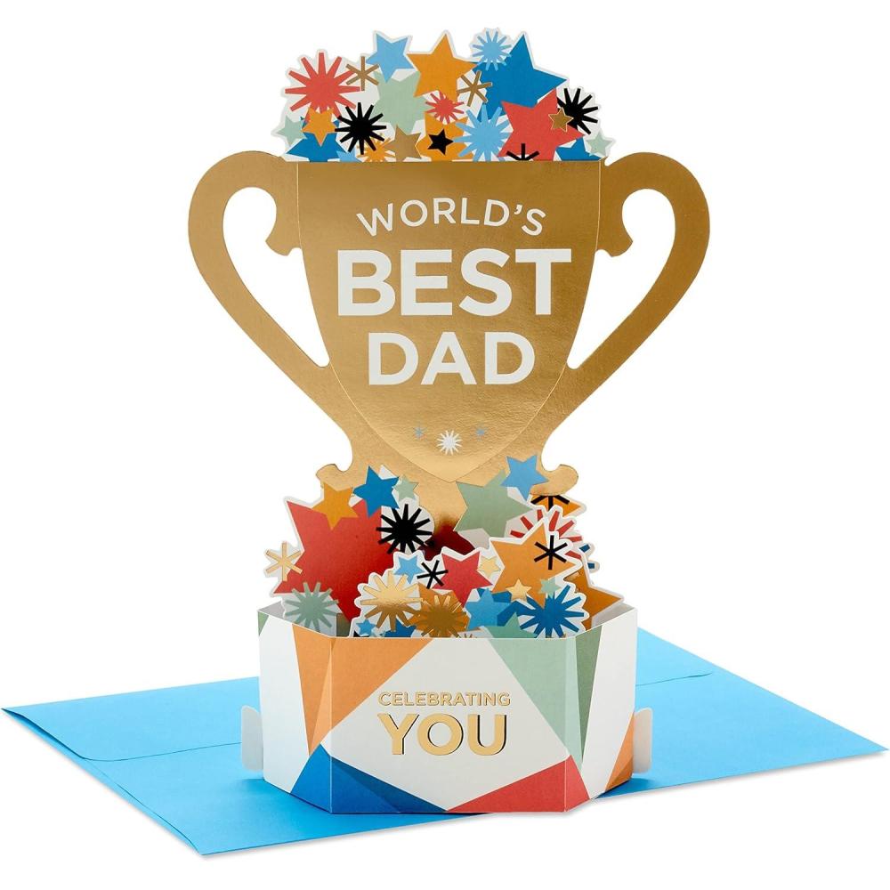 imageHallmark Paper Wonder Pop Up Fathers Day Card Worlds Best Dad Trophy or Birthday Card for DadWorlds Best Dad