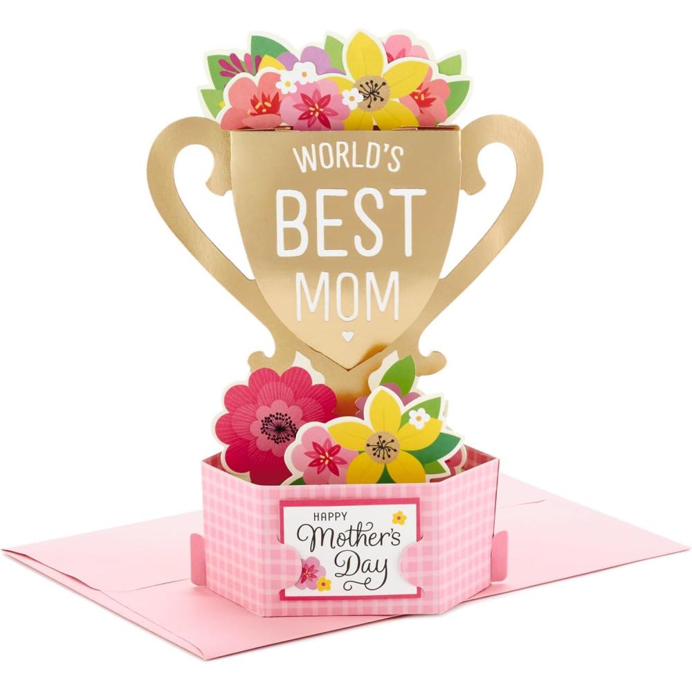 imageHallmark Paper Wonder Pop Up Fathers Day Card Worlds Best Dad Trophy or Birthday Card for DadWorlds Best Mom