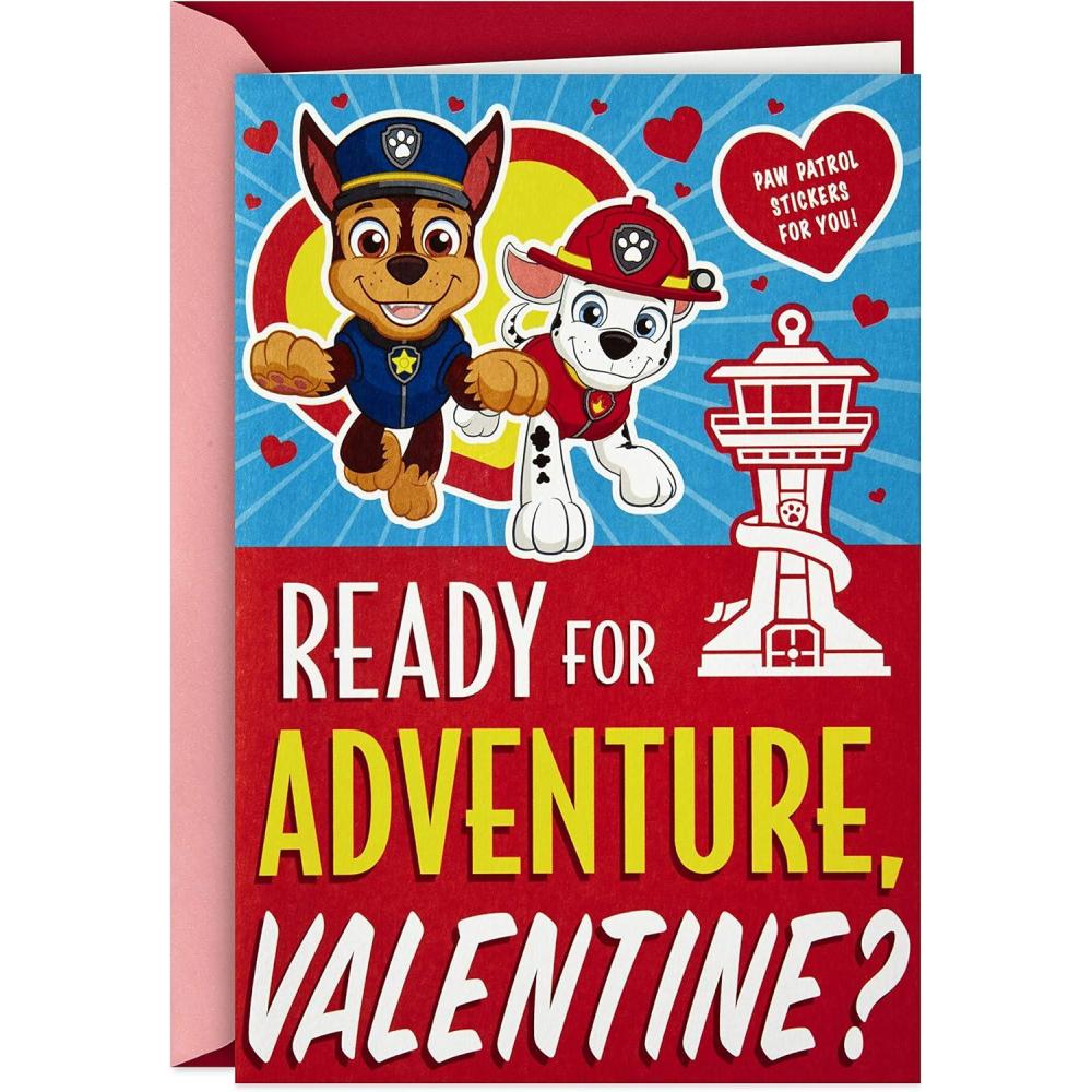 imageHallmark Paw Patrol Valentines Day Card for Kids with Stickers Ready for Adventure