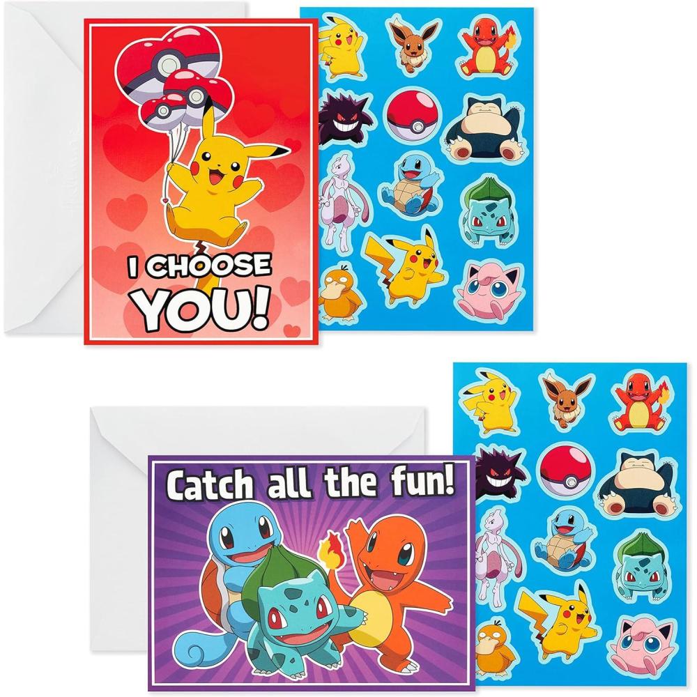 imageHallmark Pokmon Valentines Day Cards and Stickers for Kids School 24 Classroom Valentines with EnvelopesValentines Day Cards