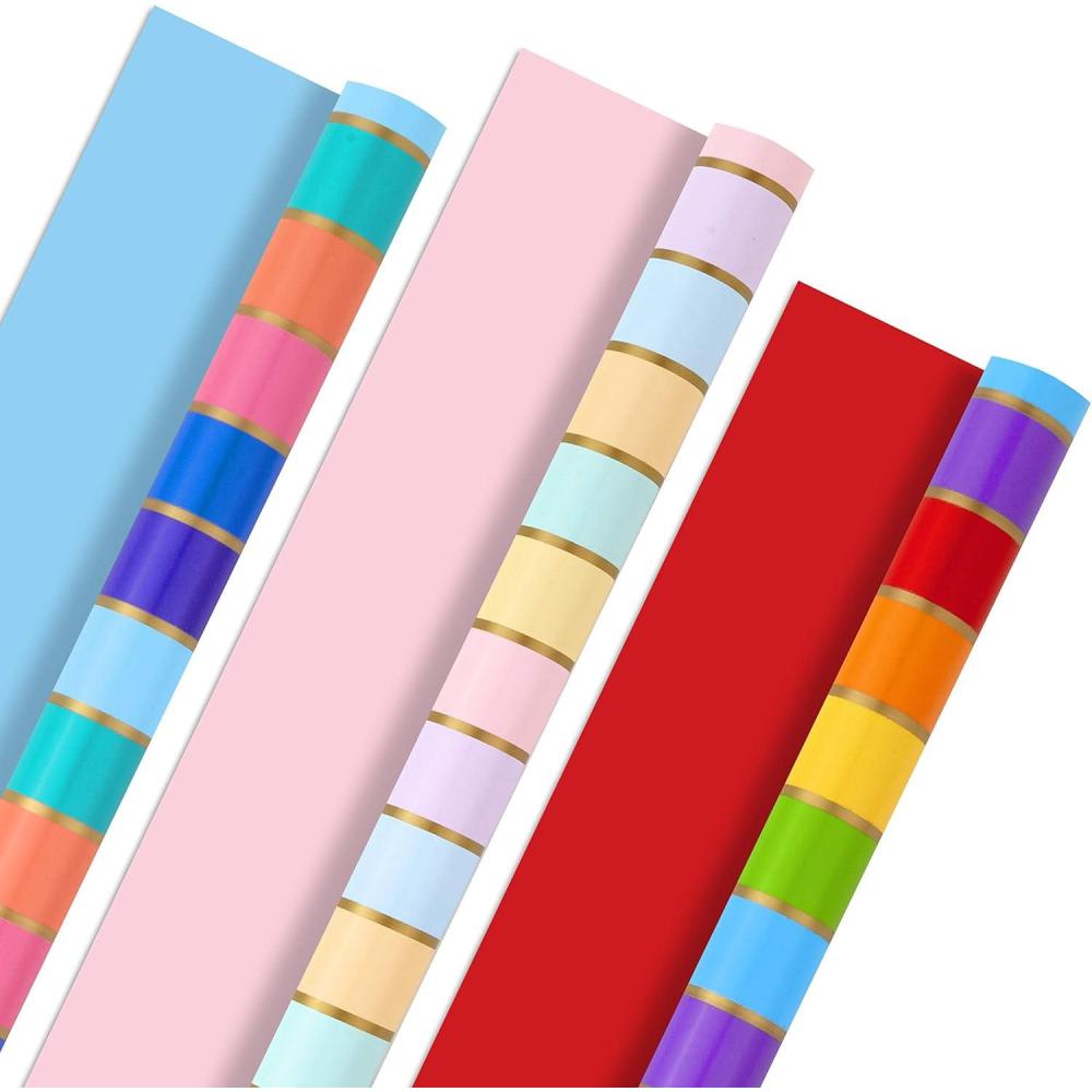 imageHallmark Rainbow Wrapping Paper Rolls for Graduation Birthday Wedding All Occasion  Colorful Striped Gift Wrap Paper Set of 3 Reversible Rolls 75 sq ft ttlRainbow Stripes