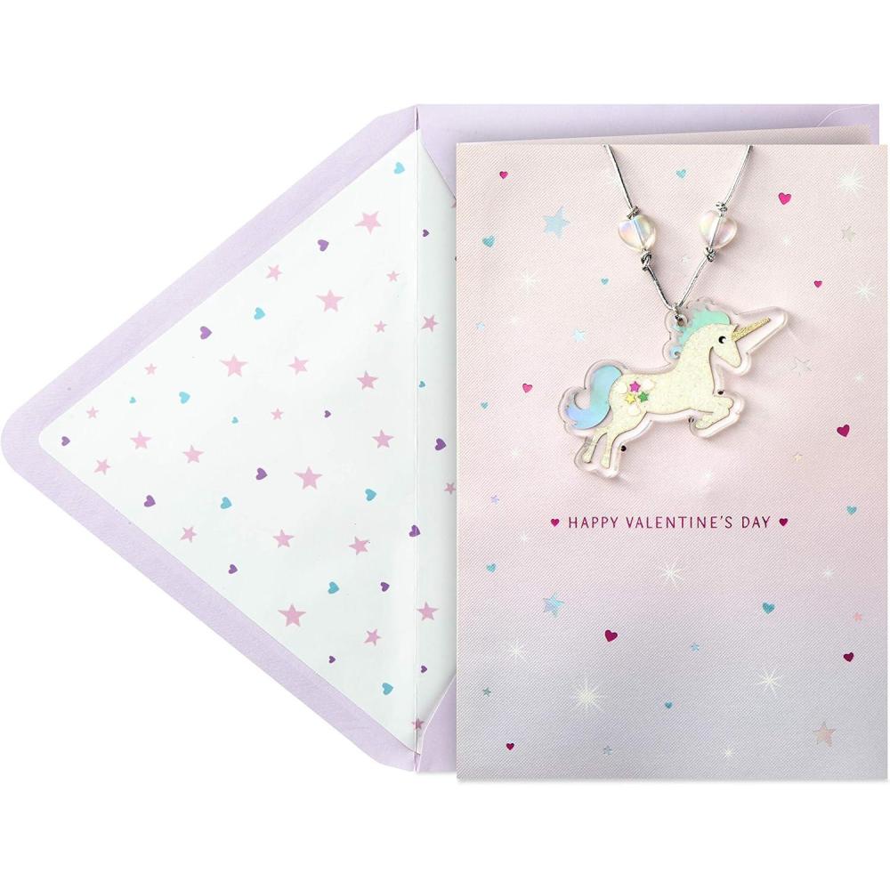 imageHallmark Signature Valentines Day Card for Kids Removable Unicorn Necklace