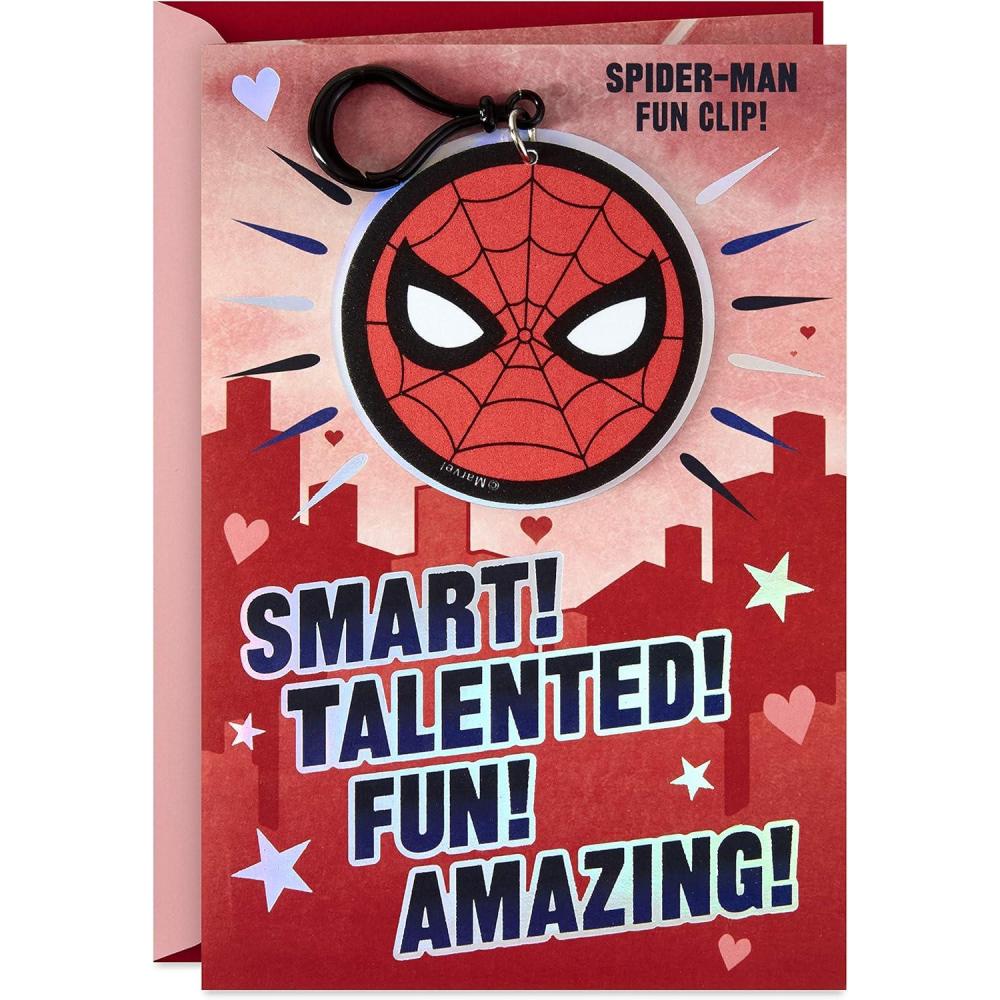 imageHallmark SpiderMan Valentines Day Card for Kids with Backpack Clip Smart Talented Fun Amazing