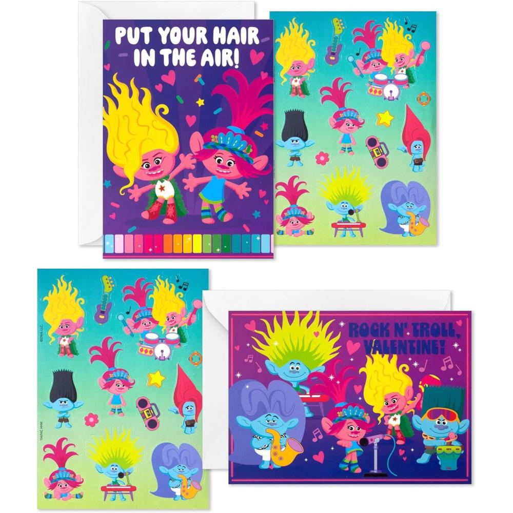 imageHallmark Trolls Valentines Day Cards Assortment for Kids 24 Valentine Cards 24 Sticker Sheets and EnvelopesTrolls