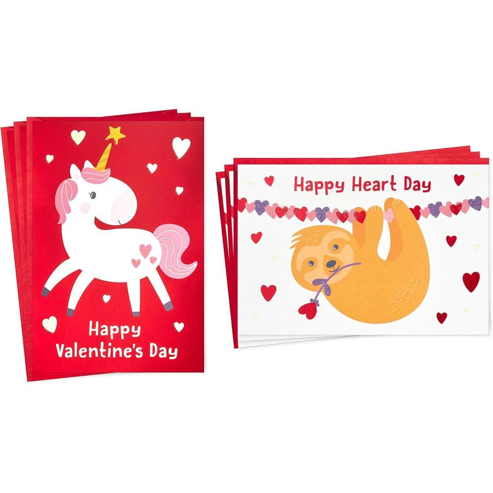 imageHallmark Valentines Day Cards Assortment for Kids Unicorn and Sloth 6 Valentines Day Cards with EnvelopesUnicorn and Sloth
