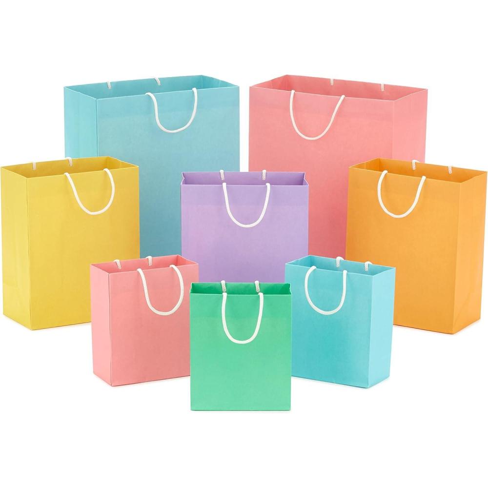 imageHallmark White Gift Bags in Assorted Sizes 8 Bags 2 Small 5quot 2 Medium 8quot 2 Large 11quot 2 Extra Large 14quot for Christmas Weddings Bridal Showers Birthdays GraduationsPastel