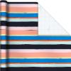 Hallmark Wrapping Paper Bundle with Cut Lines on Reverse – Blush Pink, Gray, Blue, Gold (3-Pack: 55 sq. ft. ttl.) High Gloss & Metallic Prints for Mothers Day, Weddings, Baby Showers, Bridal Showers(Kraft Colorful Stripes  Grid  Plus)