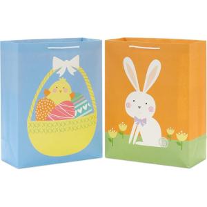 Hallmark 11″ Large Easter Gift Bags (3-Pack: Easter Basket, Bunny, “Happy Easter” Stripes) in Yellow, Blue, Green(1 Count (Pack of 2))