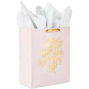 Hallmark 9″ Medium Mother’s Day Gift Bag with Tissue Paper (Pink and Gold Polka Dots)(Blush Pink with Gold)