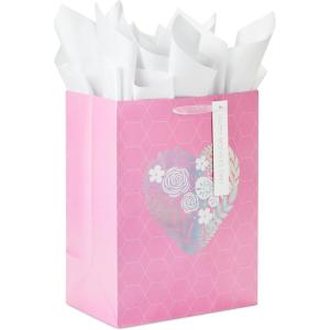 Hallmark 9″ Medium Mother’s Day Gift Bag with Tissue Paper (Pink and Gold Polka Dots)(Pink with Floral Heart)