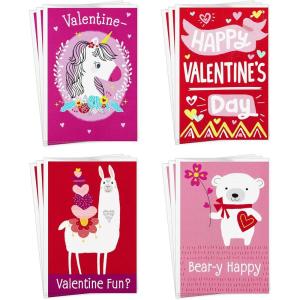 Hallmark Assorted Valentines Day Cards for Kids, 12 Cards with Envelopes (Unicorns, Bears, Llamas)(Animals  4 designs  3 Cards each with Envelopes)