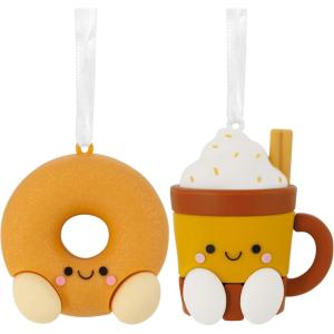 Hallmark Better Together Santa Milk Mug and Christmas Tree Cookie Magnetic Christmas Ornaments, Set of 2, Shatterproof(Donut & Festive Drink)