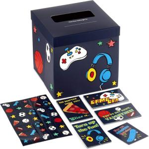Hallmark Boys Valentines Day Cards and Mailbox for Kids School Classroom Exchange, Games and Sports (1 Box, 32 Valentine Cards, 35 Stickers, 1 Teacher Card)(Games & Sports)