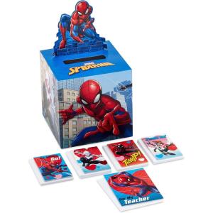 Hallmark Boys Valentines Day Cards and Mailbox for Kids School Classroom Exchange, Games and Sports (1 Box, 32 Valentine Cards, 35 Stickers, 1 Teacher Card)(Spider-Man  Pop Up Box)