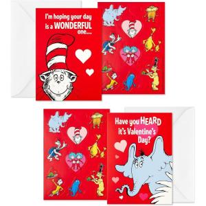Hallmark Dr. Seuss Valentines Day Cards and Stickers for Kids School, Cat in the Hat and Horton (24 Classroom Valentines with Envelopes)(Dr. Seuss Valentines with Stickers)