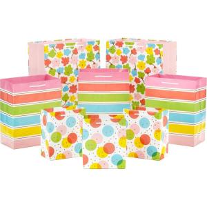 Hallmark Easter Gift Bags in Assorted Sizes (8 Bags: 3 Small 6″, 3 Medium 9″, 2 Large 13″) Polka Dots, Rainbow Stripes, Flowers for Spring, Birthdays, Baby Showers, Gender Reveal Parties(Easter)