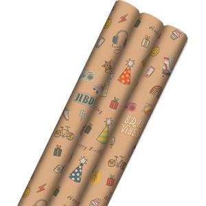 Hallmark Metallic Wrapping Paper Bundle with Cutlines on Reverse (6 Rolls: 210 Square Feet Total) Navy, Gold, Silver and White for Birthdays, Weddings, Graduations, Hanukkah, Christmas(Retro Icons)