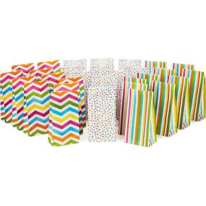 Hallmark Spring Pastel Party Favor and Wrapped Treat Bags, Assorted Designs (30 Ct., 10 Each of Chevron, Dots, Stripes) for Baby Showers, Birthdays, Easter, Mothers Day, Care Packages, May Day(Chevron  Polka Dots  Vertical Stripes)