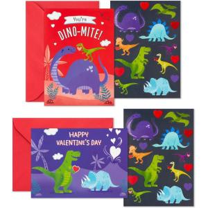 Hallmark Valentines Day Cards and Stickers for Kids School, Dinosaur (24 Classroom Valentines with Envelopes)(Dinosaur Valentines with Stickers)