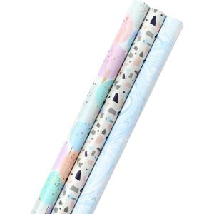 Hallmark Wrapping Paper Bundle with Cut Lines on Reverse – Blush Pink, Gray, Blue, Gold (3-Pack: 55 sq. ft. ttl.) High Gloss & Metallic Prints for Mothers Day, Weddings, Baby Showers, Bridal Showers(Pastel Balloons  Confetti  Marble)