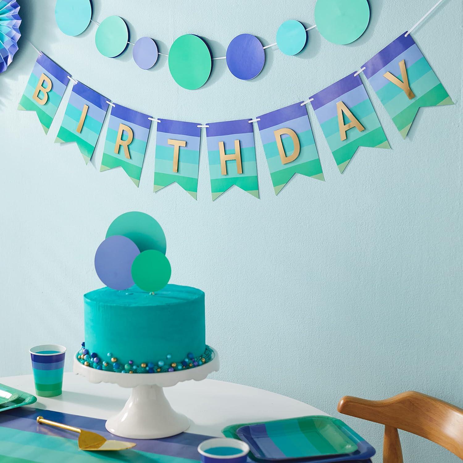 imageCrayola Color Pop Party Decorations Set  Blue Purple Teal Green Customizable Banner Reversible Table Runner Paper Fan Flowers Paper Dots for Birthdays Holidays CelebrationsIndigo  Aquamarine Blue  Sea Green