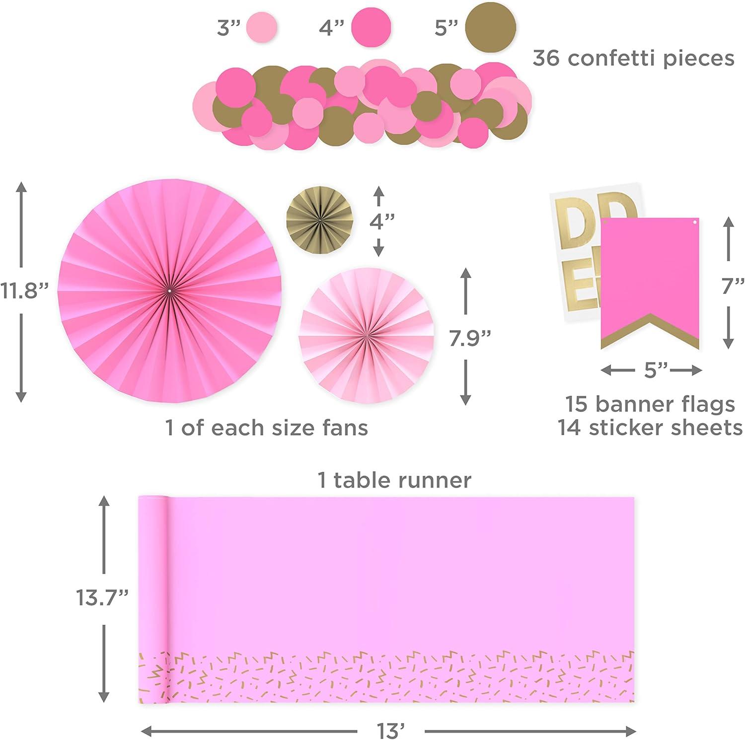 imageCrayola Color Pop Party Decorations Set  Red Orange Pink Yellow Customizable Banner Reversible Table Runner Paper Fan Flowers Paper Dots for Birthdays Holidays CelebrationsTickle Me Pink and Gold