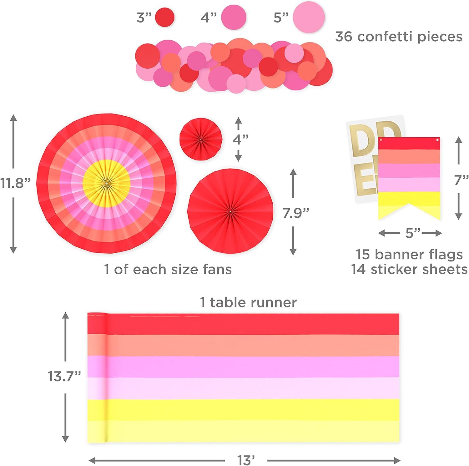 imageCrayola Color Pop Party Decorations Set  Red Orange Pink Yellow Customizable Banner Reversible Table Runner Paper Fan Flowers Paper Dots for Birthdays Holidays CelebrationsScarlet Red  Tickle Me Pink  Melon