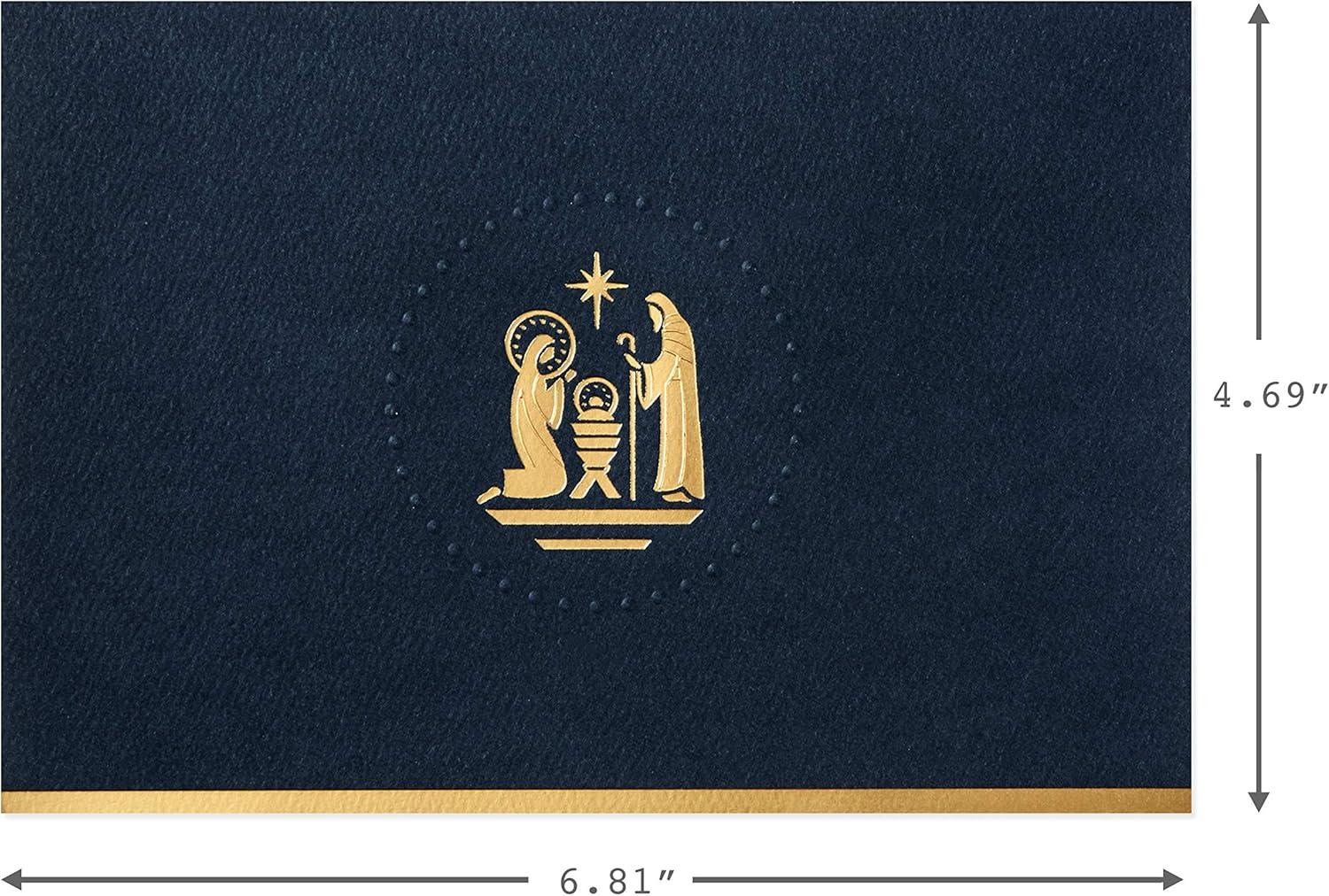 imageDayspring Religious Christmas Cards 16 Cards and Envelopes Winter ChurchGold Nativity on Navy Holiday Cards
