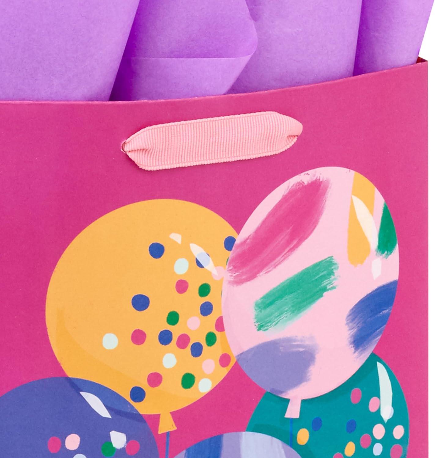 imageHallmark 13quot Large Floral Gift Bag with Tissue Paper and Birthday Card Modern Flowers Pink Sage Blue Black Yellow for Mom Daughter Sister Girlfriend Aunt NanaPink  Yellow and Blue Confetti Balloons