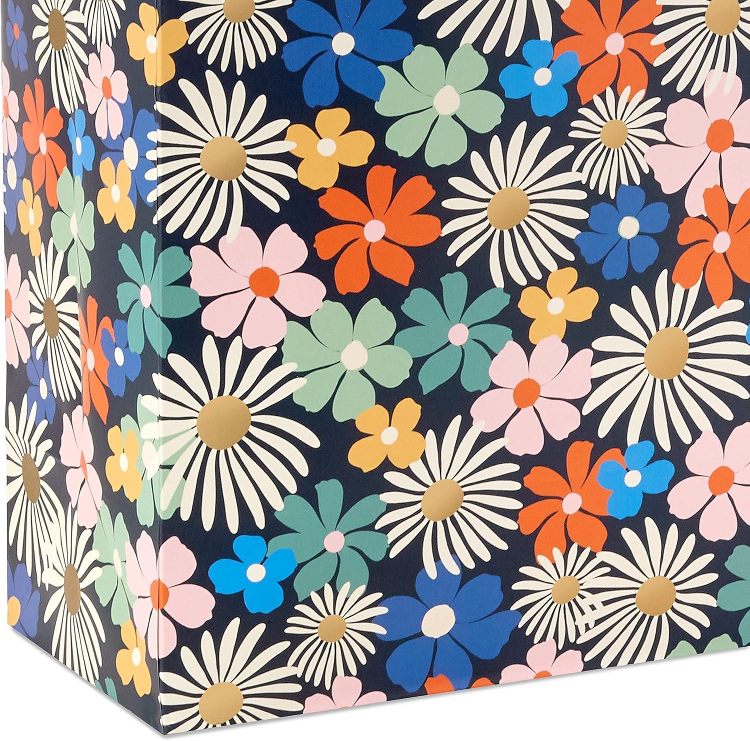 imageHallmark 13quot Large Floral Gift Bag with Tissue Paper and Birthday Card Modern Flowers Pink Sage Blue Black Yellow for Mom Daughter Sister Girlfriend Aunt NanaPink  Sage