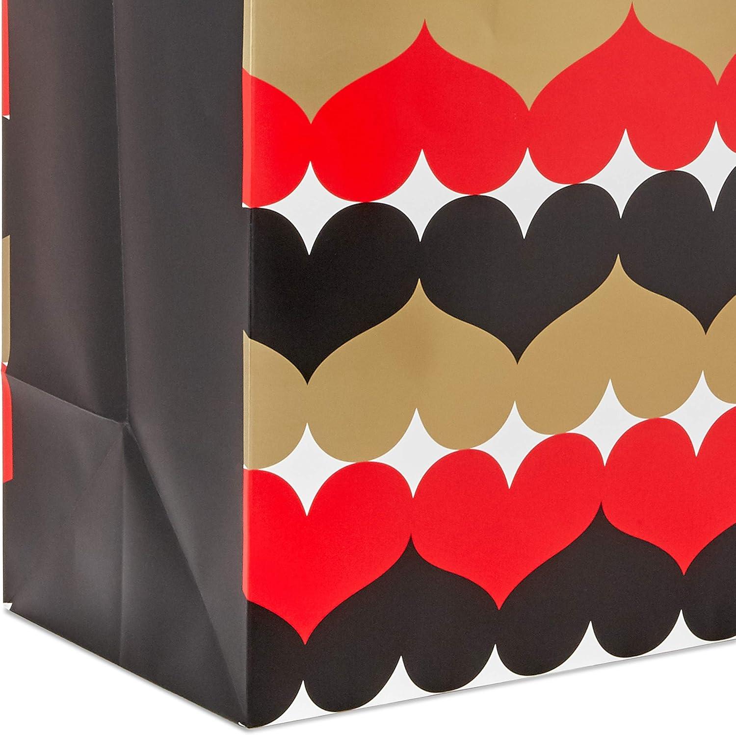 imageHallmark 13quot Large Valentines Day Gift Bag with Tissue Paper Geometric HeartRed  Black and Gold Hearts