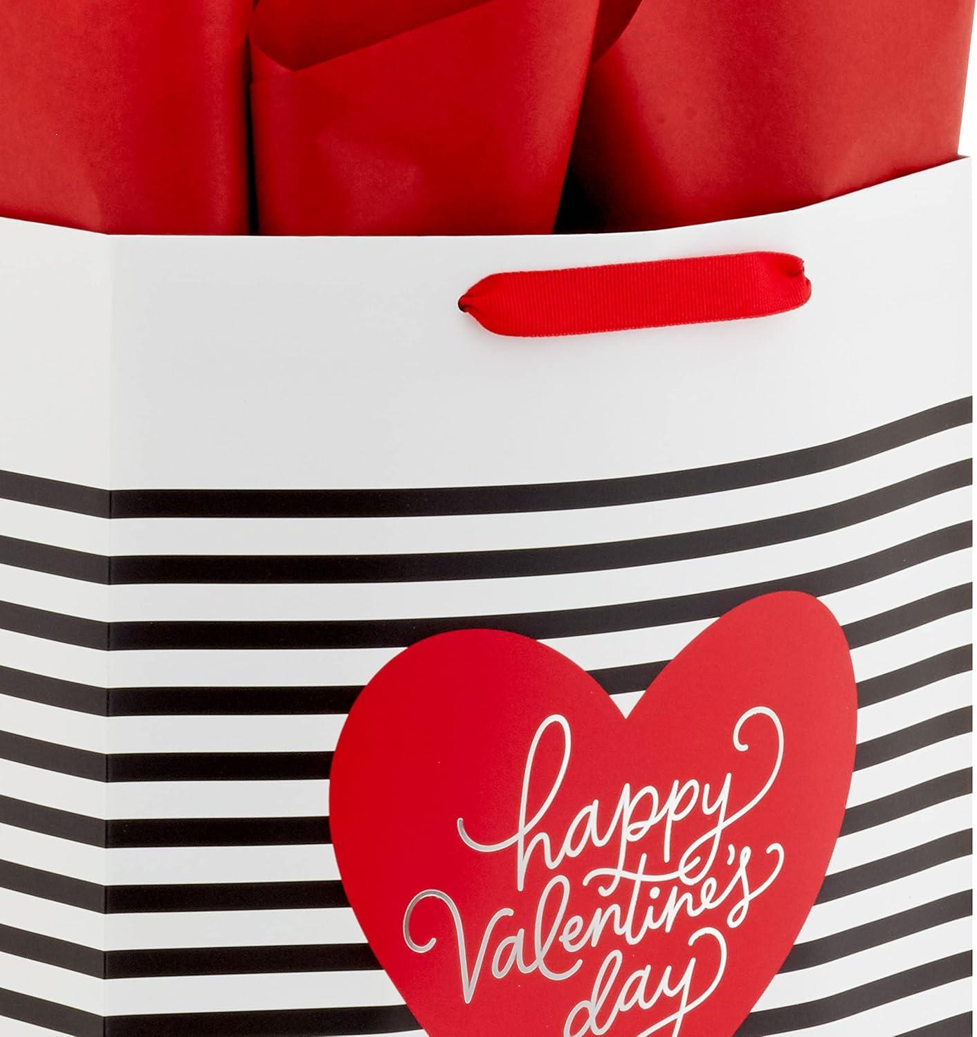 imageHallmark 13quot Large Valentines Day Gift Bags with Tissue Paper 2 Bags Vintage Red Truck Black and White Stripes for Adults Spouse Husband Boyfriend