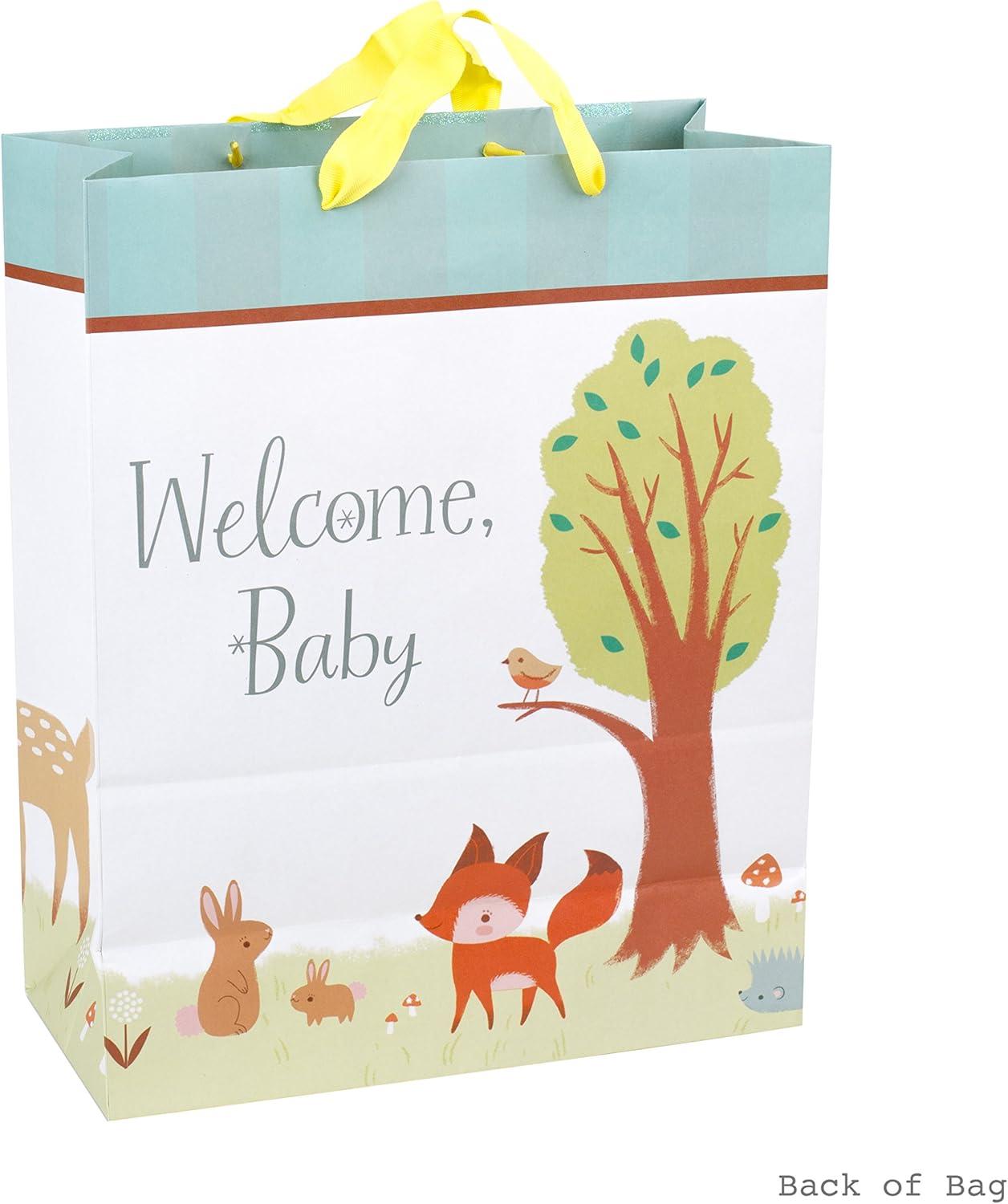 imageHallmark 15quot Extra Large Baby Gift Bag with Tissue Paper Woodland Animals for Baby Showers New Parents and MoreWelcome Baby
