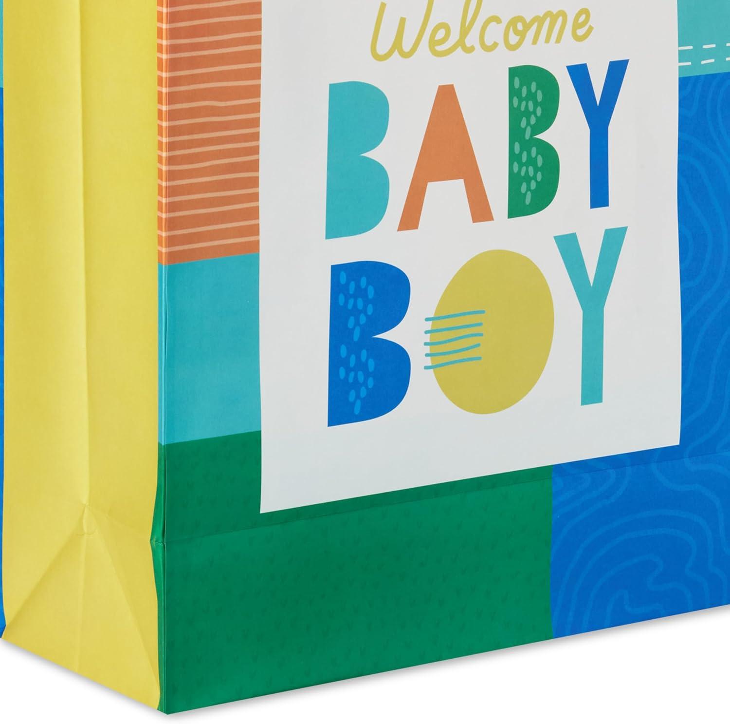 imageHallmark 15quot Extra Large Baby Gift Bag with Tissue Paper Woodland Animals for Baby Showers New Parents and MoreWelcome Baby Boy