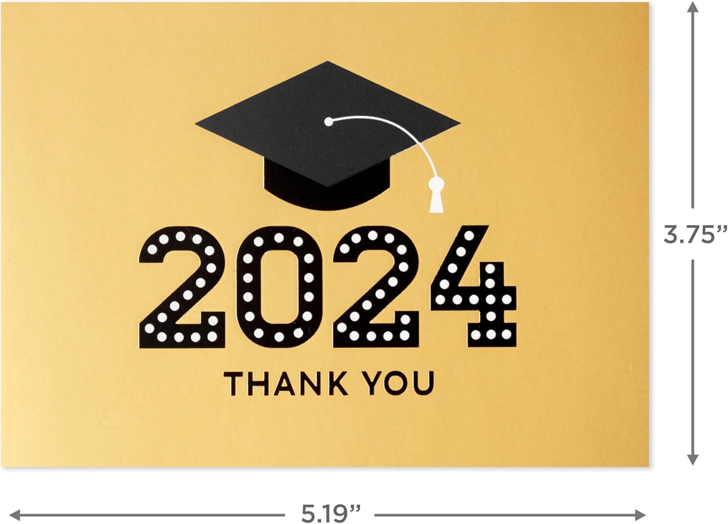 imageHallmark 2025 Bulk Graduation Thank You Cards Black and Gold 40 Count with Envelopes for Grad Announcements Invitations ThanksClassic