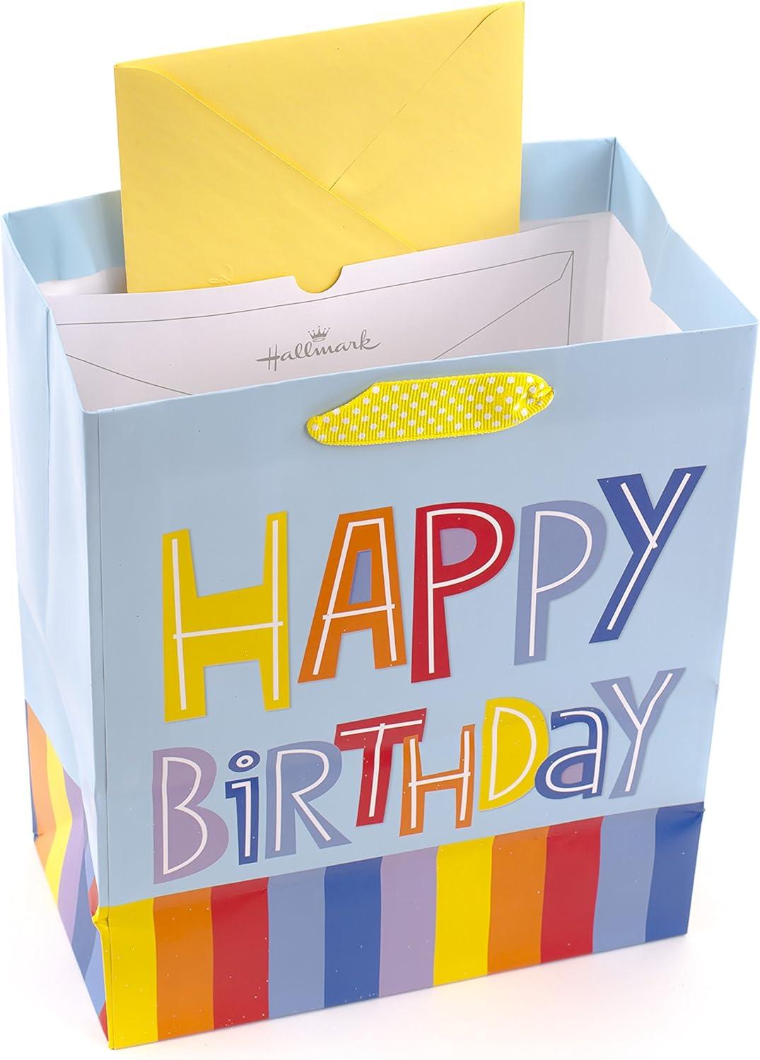 imageHallmark 9quot Medium Birthday Gift Bag with Tissue Paper Blue Happy BirthdayBlue Birthday Bag with Red Tissue