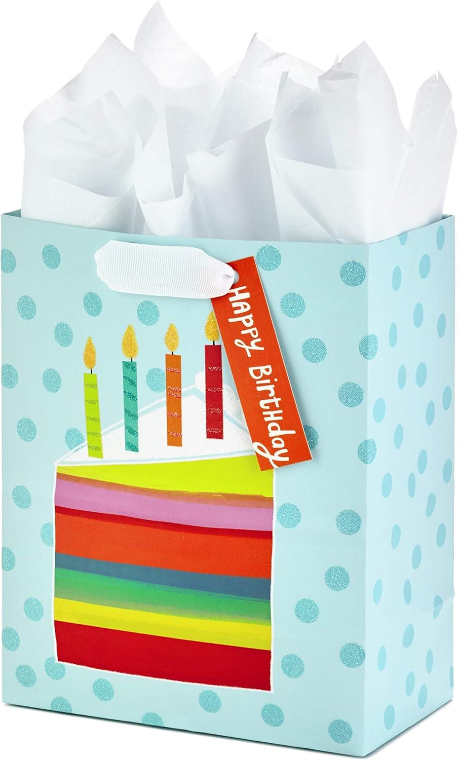 imageHallmark 9quot Medium Birthday Gift Bag with Tissue Paper Blue Happy BirthdayMedium Cake Slice