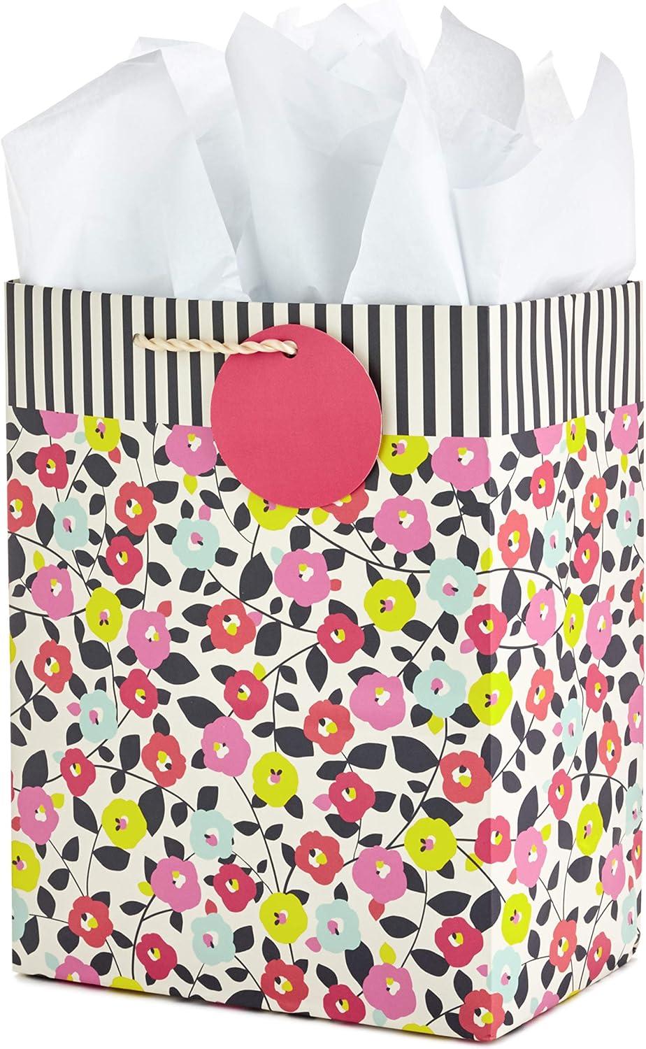 imageHallmark 9quot Medium Gift Bag with Tissue Paper Flowers and Butterflies Turquoise and Yellow for Birthdays Mothers Day Bridal Showers Baby Showers and MoreFlowers and Stripes