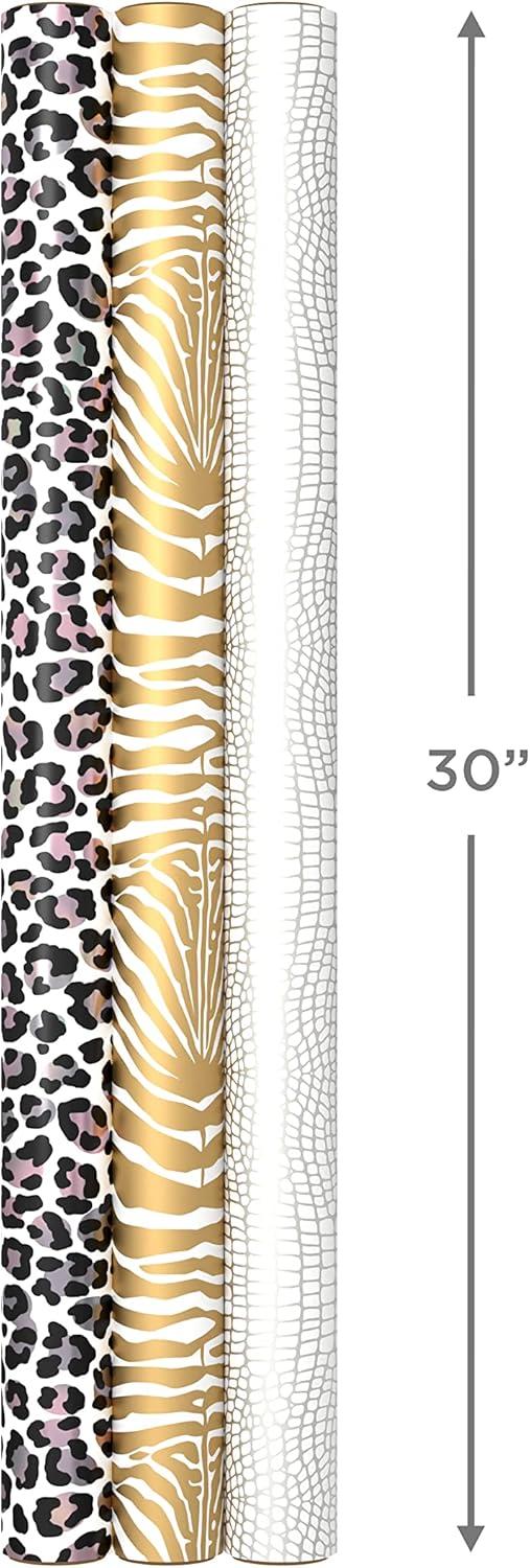 imageHallmark All Occasion Reversible Wrapping Paper  Gold ampamp Kraft Stripes Triangles Chevron Polka DotsAnimal Print