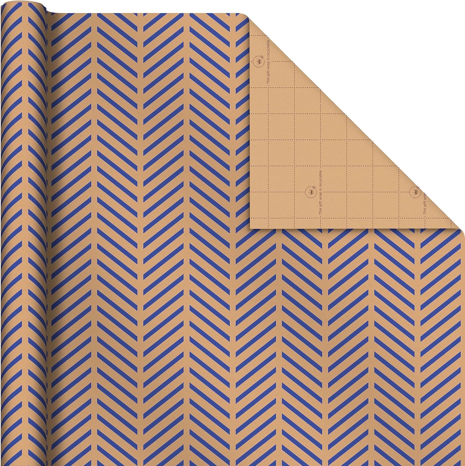 imageHallmark All Occasion Reversible Wrapping Paper  Gold ampamp Kraft Stripes Triangles Chevron Polka DotsKraft Red  Blue  and Black