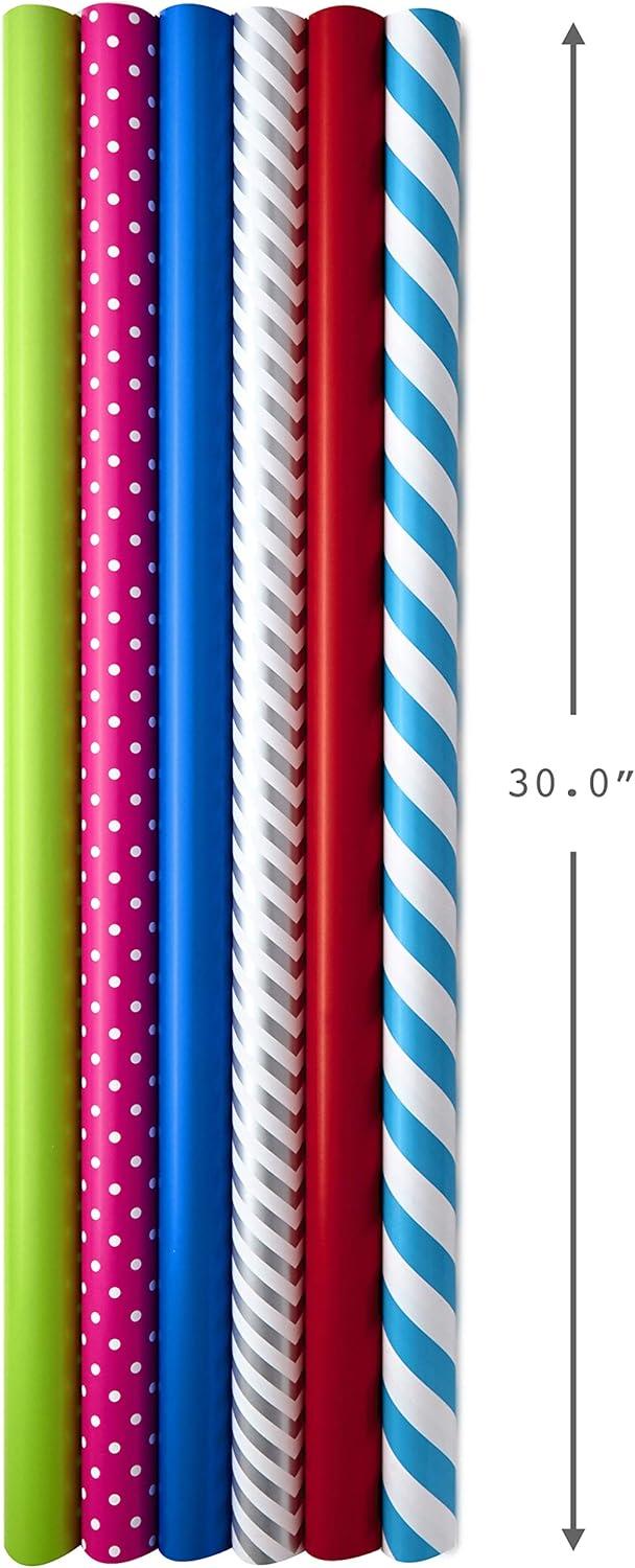 imageHallmark All Occasion Wrapping Paper Bundle with Cut Lines on Reverse Pack of 6 180 sq ft ttl Solids Polka Dots ampamp Stripes for Birthdays Easter Mothers Day Weddings Baby Showers 5JXW1746