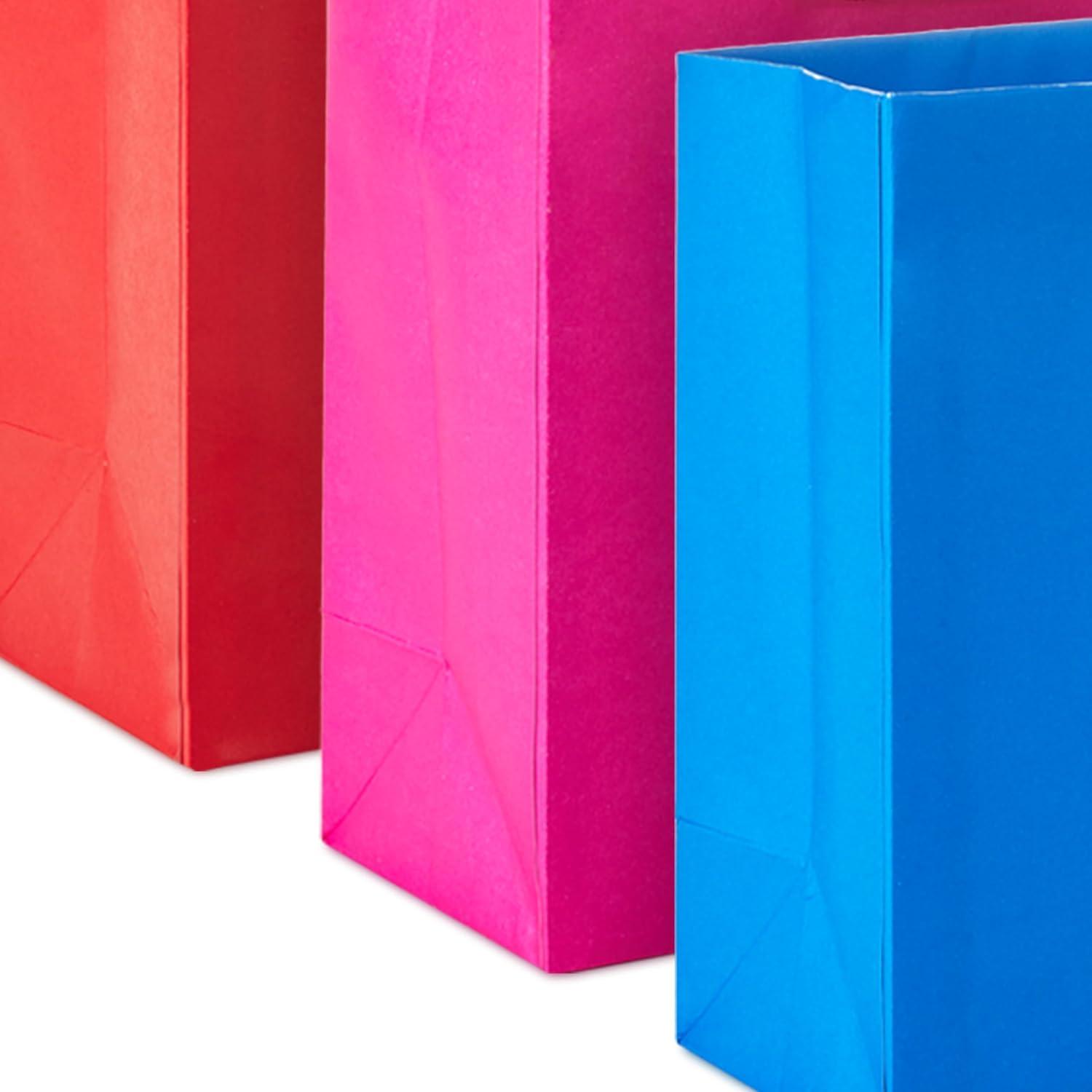 imageHallmark Assorted Gift Bags 8 Bags 3 Small 6quot 3 Medium 9quot 2 Large 13quot Solid Pink Blue Green Yellow Red1 Count Pack of 8