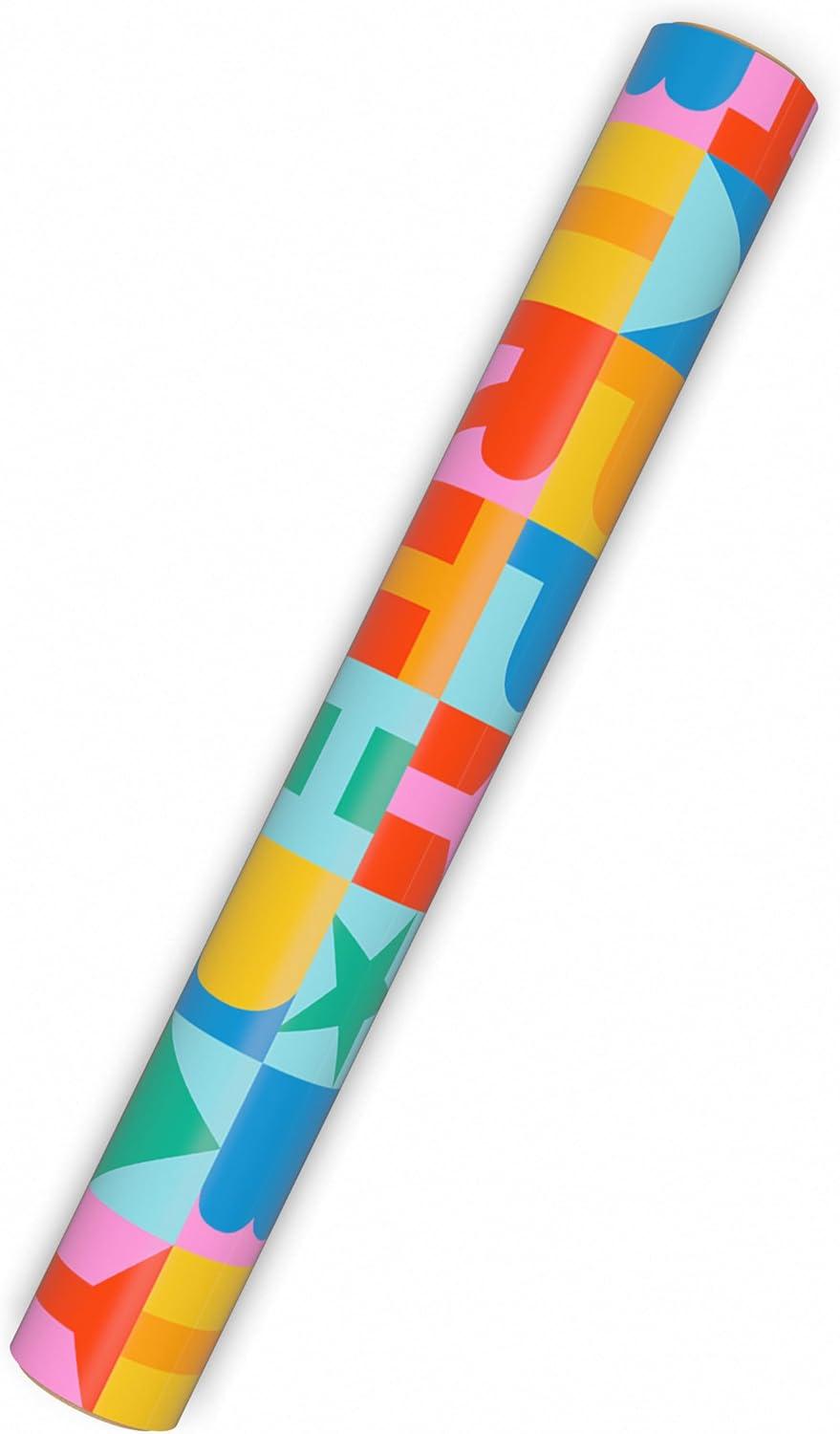 imageHallmark Birthday Wrapping Paper and Scotch Clip and Twist Desktop Tape Dispenser  1 Mini Gift Wrap Roll with 1 Roll of Scotch Magic Tape  Rainbow Block LettersWrapping Paper  Scotch Tape