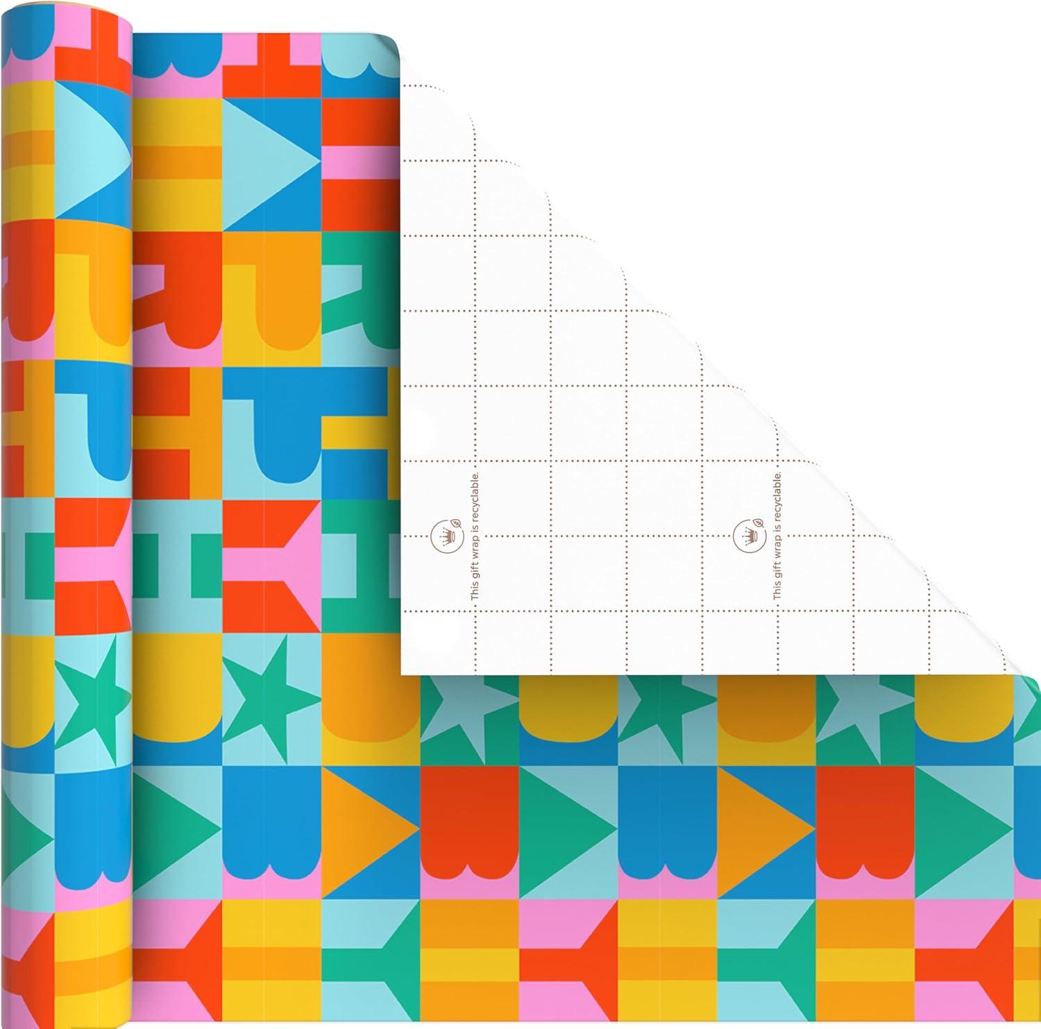 imageHallmark Birthday Wrapping Paper and Scotch Clip and Twist Desktop Tape Dispenser  1 Mini Gift Wrap Roll with 1 Roll of Scotch Magic Tape  Rainbow Block LettersWrapping Paper  Scotch Tape