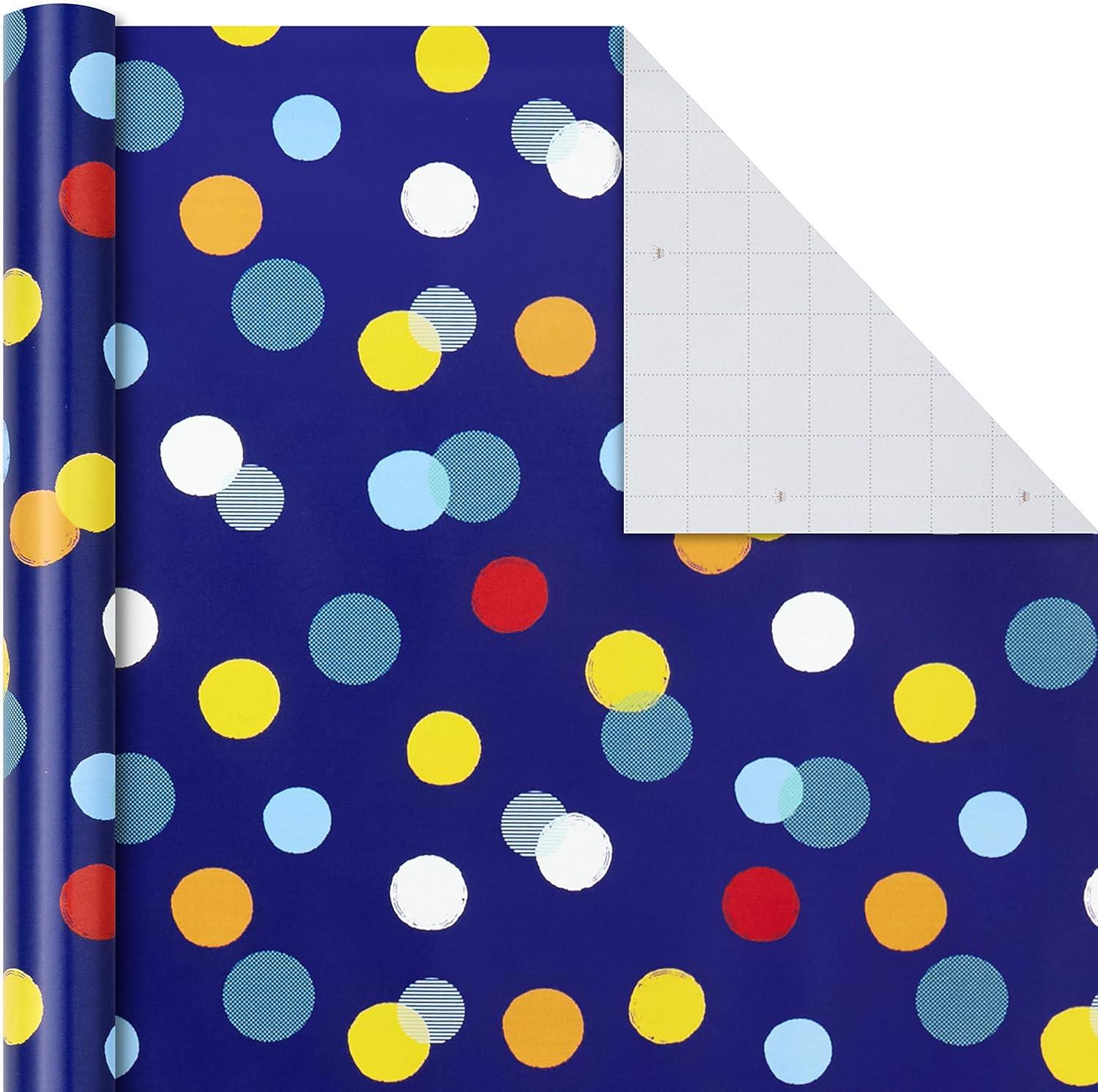 imageHallmark Birthday Wrapping Paper with Templates for Handmade Bows on Reverse 3Pack 75 sq ft ttl Royal Blue Rainbow Stripes Colorful ConfettiPolka Dot  Its Your Birthday  Grid