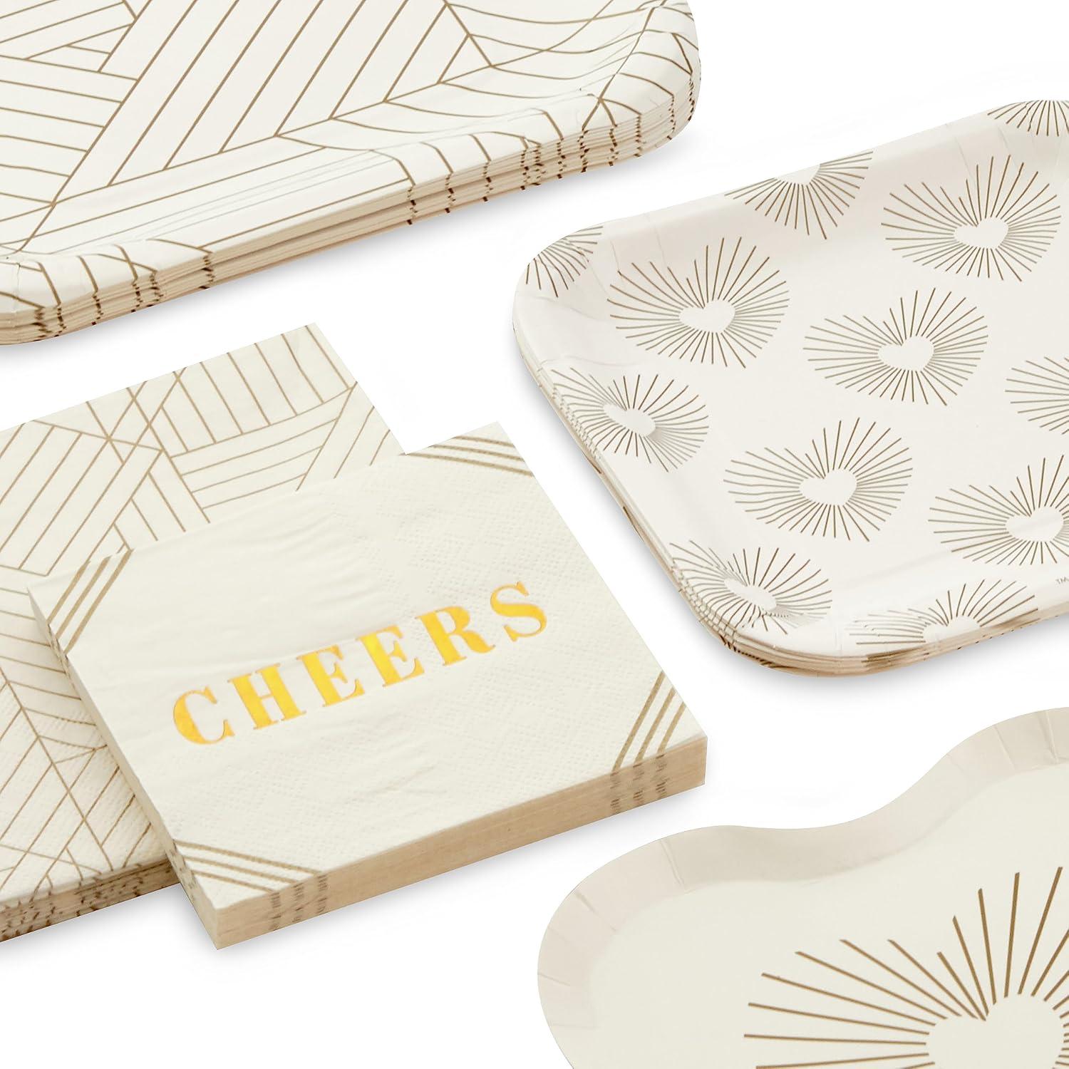 imageHallmark Black and Gold Party Supplies 16 Round Dinner Plates 16 Round Dessert Plates 16 Beverage Napkins 16 Dinner Napkins for Weddings Graduations EngagementsGold and Ivory Hearts  Geometric