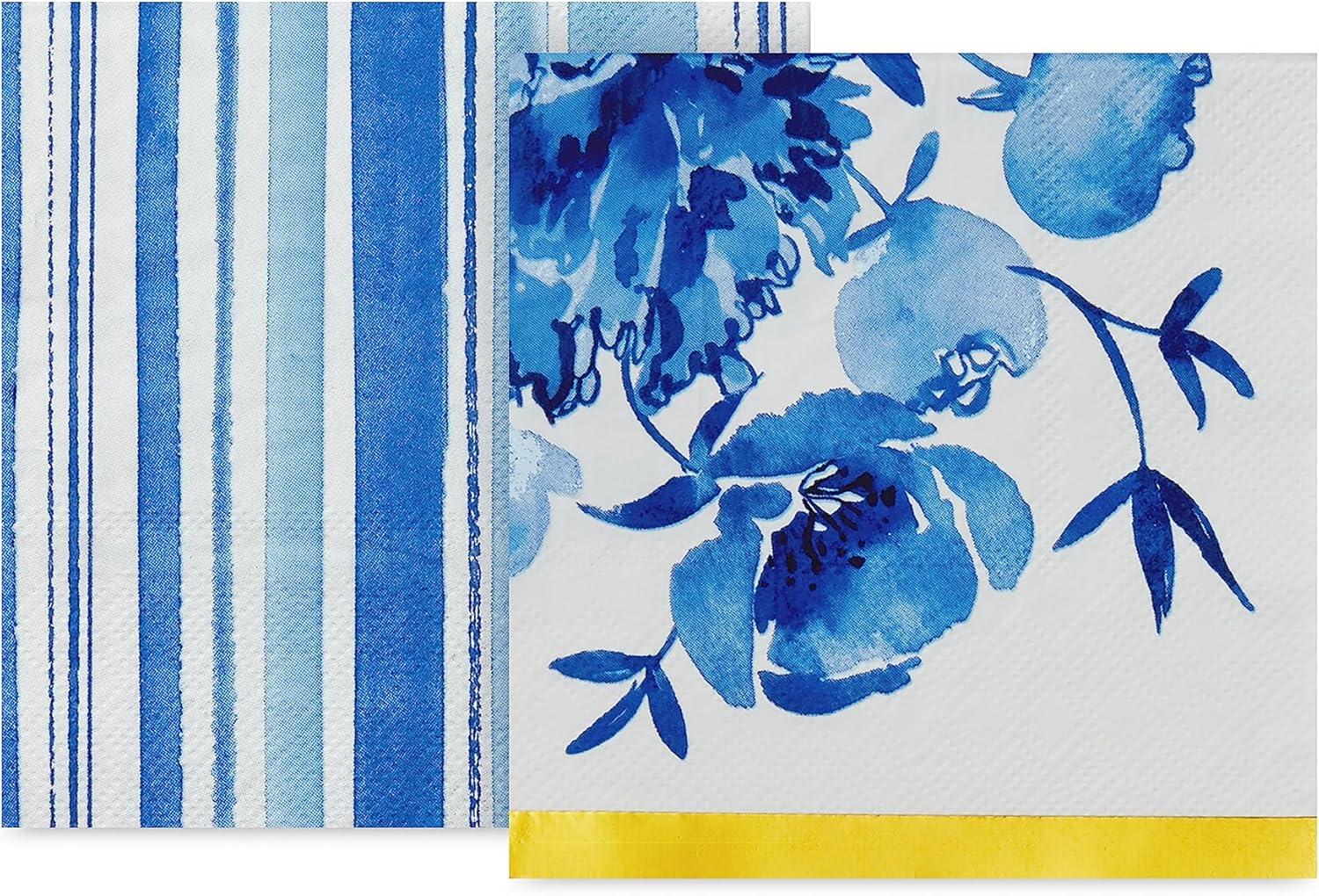 imageHallmark Blue Floral Party Supplies 16 Square Dinner Plates 8 Square Dessert Plates 8 Hexagonal Dessert Plates 32 Beverage Napkins Flowers Stripes Polka Dots
