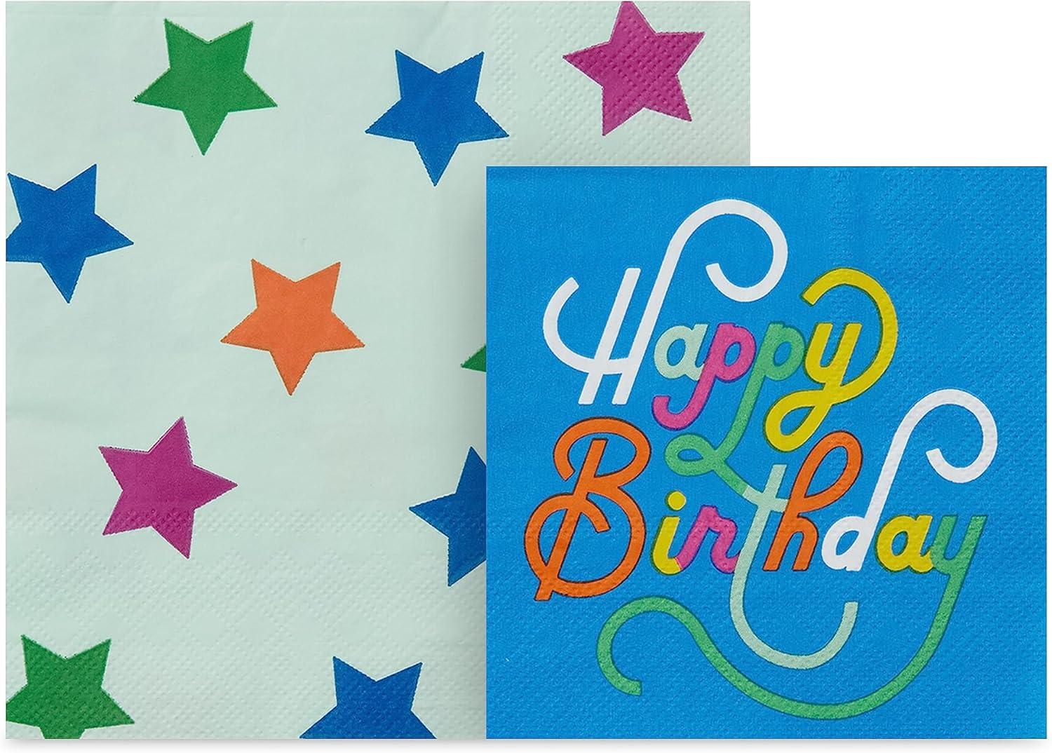 imageHallmark Blue and Mint Green Birthday Party Supplies 16 Square Dinner Plates 16 Square Dessert Plates 16 Beverage Napkins 16 Dinner Napkins Stars and Candles