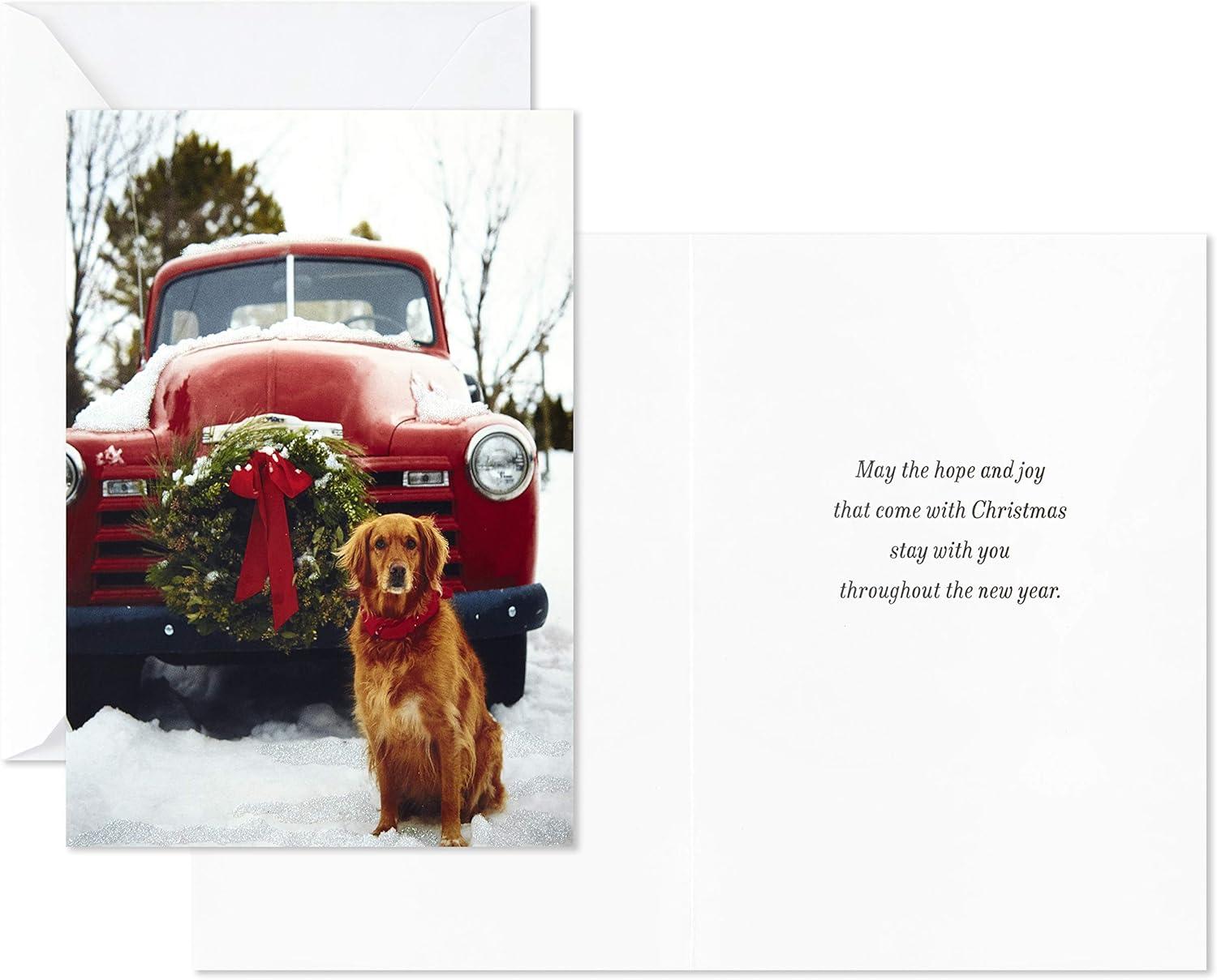 imageHallmark Boxed Christmas Cards Assortment Vintage Red Truck 4 Designs 12 Cards and EnvelopesVintage Red Truck Holiday Card Assortment