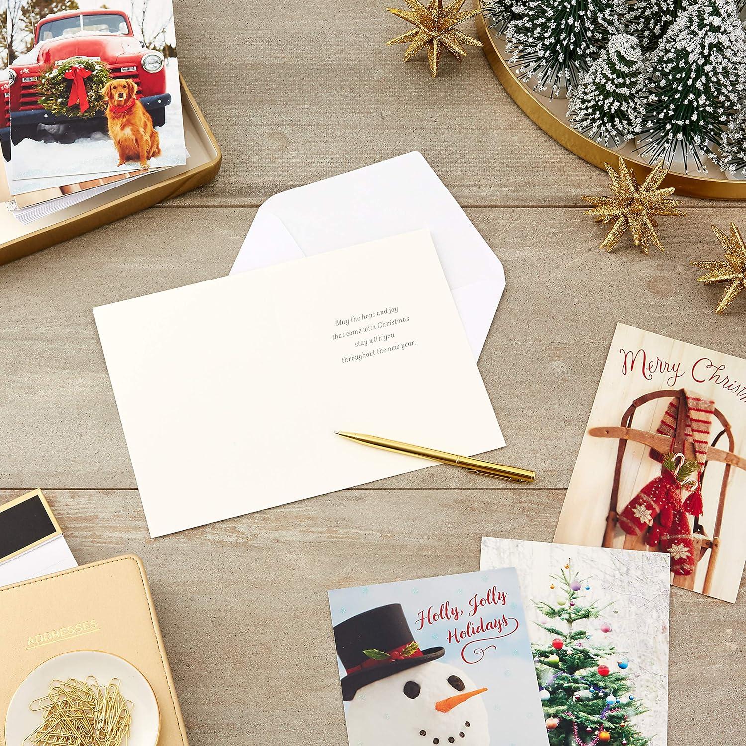 imageHallmark Boxed Christmas Cards Assortment Vintage Red Truck 4 Designs 12 Cards and EnvelopesVintage Red Truck Holiday Card Assortment